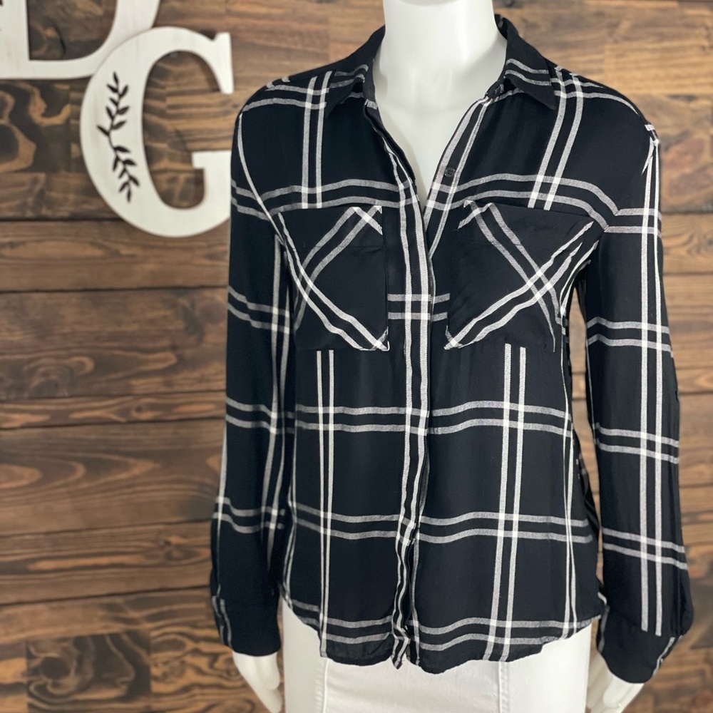 Express | Plaid Button Down Blouse‎ Double Pocket Oversized Windowpane Flannel